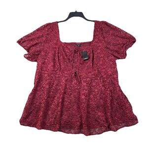 Torrid Babydoll Chenille Lace Square Neck Blouse 4X‎ Syrah Wine Red Romantic NWT
